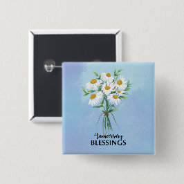 Trouwen Jubileum Boeket van Daisies Blessings Vierkante Button 5,1 Cm