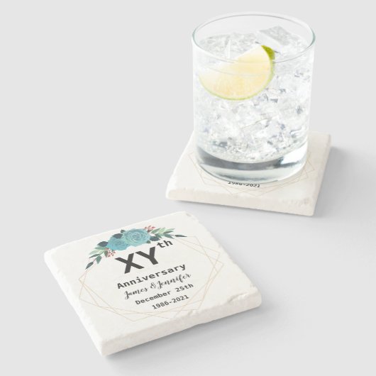 Trouwen Jubileum Custom Namen en Jaar Stenen Onderzetter (Zijkant)