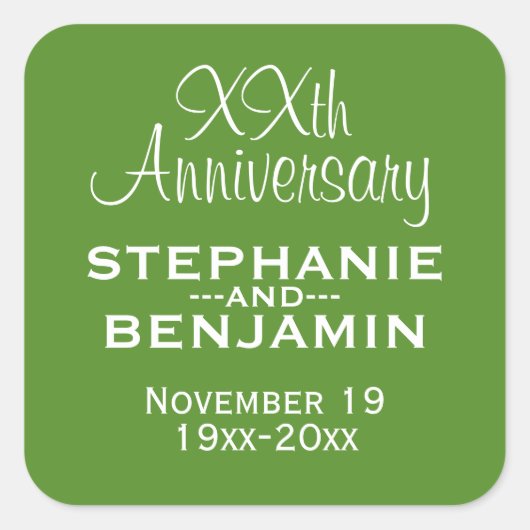 Trouwen Jubileum - Groen en Wit Vierkante Sticker (Voorkant)
