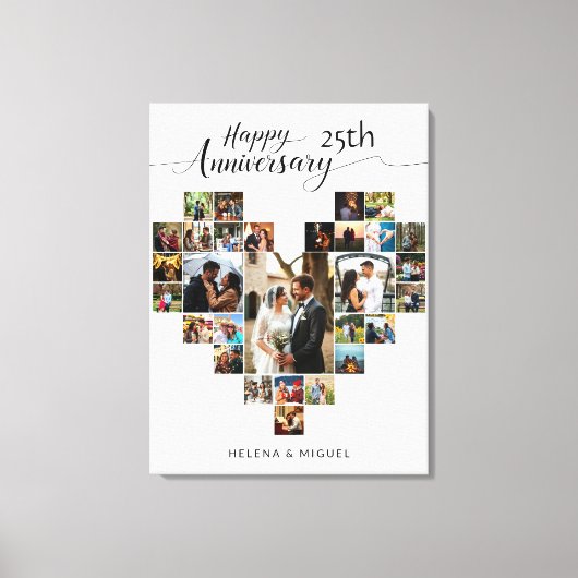 Trouwen Jubileum Modern Hart Fotocollage Canvas Afdruk (Voorkant)