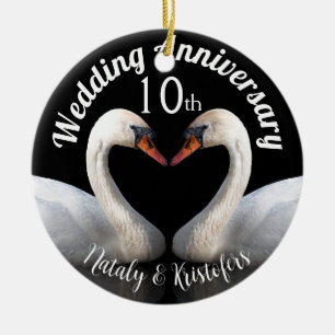 Trouwen Jubileum twee zwanen Zwart Keramisch Ornament