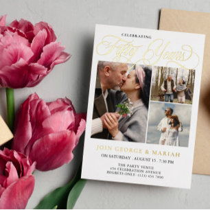 Trouwen Jubileum Vieren 50 Jaar Goud Folie Uitnodiging