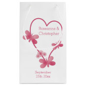 Trouwen kleine geschenkzak roze hart en vlinders klein cadeauzakje (Achterkant)
