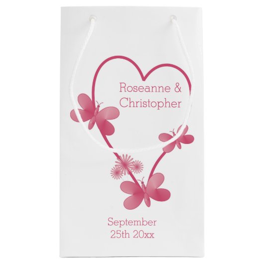 Trouwen kleine geschenkzak roze hart en vlinders klein cadeauzakje (Achterkant)