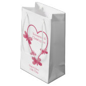 Trouwen kleine geschenkzak roze hart en vlinders klein cadeauzakje (Achterkant Gekanteld)