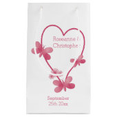 Trouwen kleine geschenkzak roze hart en vlinders klein cadeauzakje (Voorkant)
