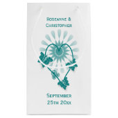 Trouwen Kleine Gift Bag Blauwgroen Vlinders Hart Klein Cadeauzakje (Achterkant)