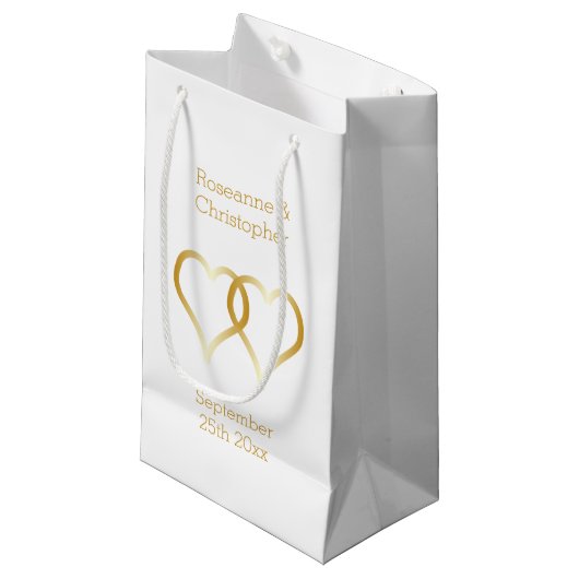 Trouwen Kleine Gift Bag Gouden Harten Klein Cadeauzakje (Voorkant Gekanteld)