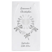 Trouwen Kleine Gift Bag Zilveren Dragonflies Hart Klein Cadeauzakje (Achterkant)