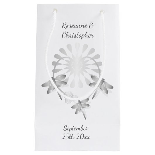 Trouwen Kleine Gift Bag Zilveren Dragonflies Hart Klein Cadeauzakje (Voorkant)