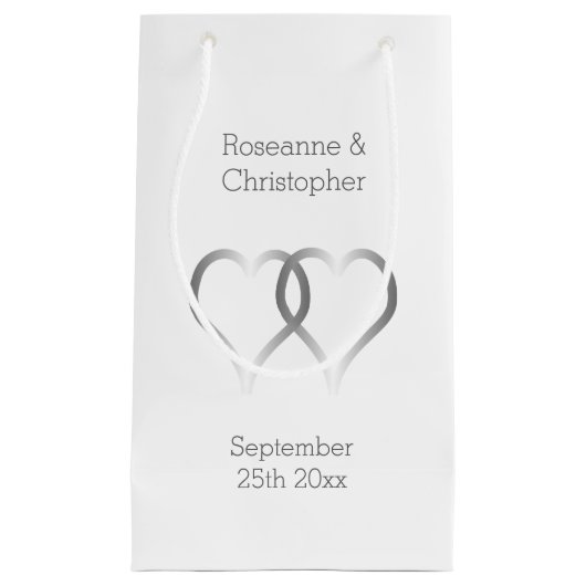 Trouwen Kleine Gift Bag Zilveren Harten Klein Cadeauzakje (Voorkant)