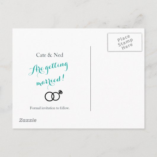 Trouwen komt eraan, behalve de witte datum aankondigingskaart (Achterkant)