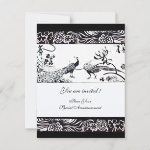 TROUWEN LIEFDE VOGELS, FLORALE ZWARTE WITTE UITNOD KAART