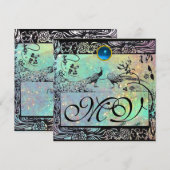 TROUWEN LIEFDE VOGELS MONOGRAM zwart groen blauw Aankondiging (Voorkant / Achterkant)