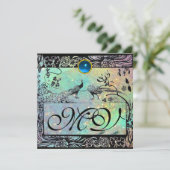 TROUWEN LIEFDE VOGELS MONOGRAM zwart groen blauw Aankondiging (Staand voorkant)