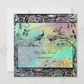 TROUWEN LIEFDE VOGELS MONOGRAM zwart groen blauw Aankondiging (Achterkant)