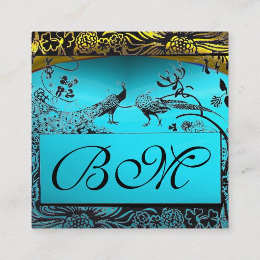 TROUWEN LIEFDEBEBBELS INITIALEN Goud Turkoois Blau Vierkante Visitekaartje (Achterkant)