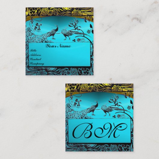 TROUWEN LIEFDEBEBBELS INITIALEN Goud Turkoois Blau Vierkante Visitekaartje (Voorkant / Achterkant)