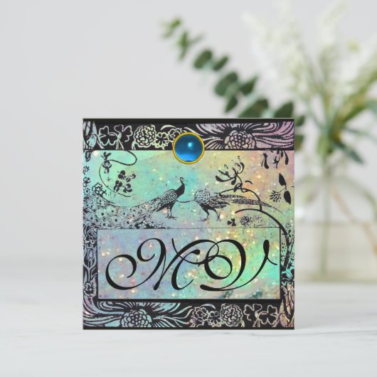 TROUWEN LIEFDEBEBBELS INITIALEN zwart groen blauw Aankondiging (Staand voorkant)