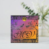 TROUWEN LIEFDEBOGELS INITIALEN zwart geel paars Aankondiging (Staand voorkant)