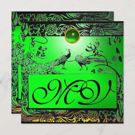 TROUWEN LIEFDEBOGELS INITIALEN zwart geel smaragd Aankondiging (Voorkant / Achterkant)