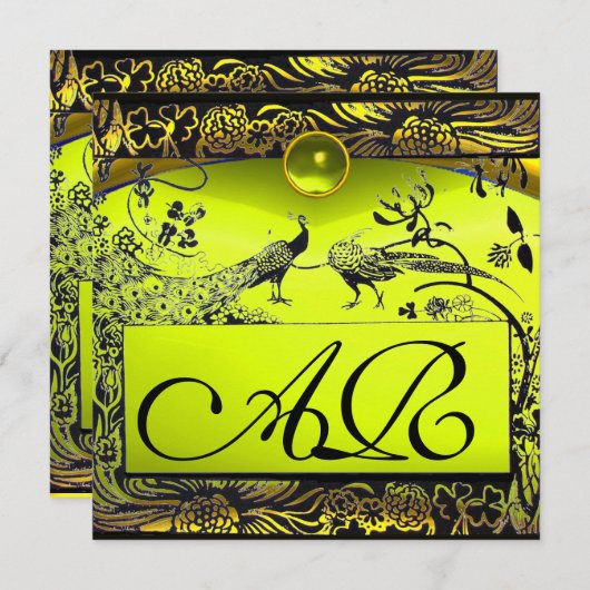 TROUWEN LIEFDEBOGELS INITIALEN zwart geel topaas Aankondiging (Voorkant / Achterkant)