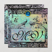 TROUWEN LIEFDEBOGELS INITIALEN zwart groen blauw Aankondiging (Voorkant / Achterkant)