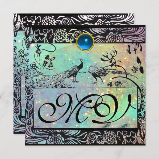 TROUWEN LIEFDEBOGELS INITIALEN zwart groen blauw Aankondiging (Voorkant / Achterkant)