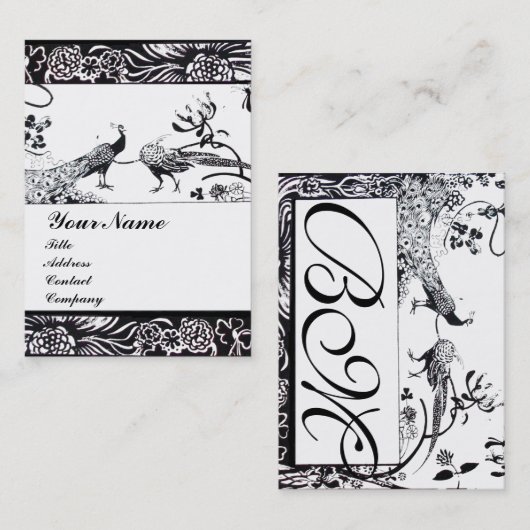 TROUWEN LIEFDESVOGELS INITIALEN ,zwart en wit Visitekaartje (Voorkant / Achterkant)