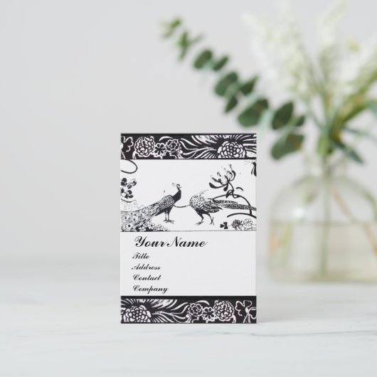 TROUWEN LIEFDESVOGELS INITIALEN ,zwart en wit Visitekaartje (Staand voorkant)