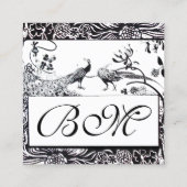TROUWEN LIEFDESVOGELS / PAUWEN MONOGRAM Zwart Wit Vierkante Visitekaartje (Achterkant)