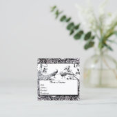 TROUWEN LIEFDESVOGELS / PAUWEN MONOGRAM Zwart Wit Vierkante Visitekaartje (Staand voorkant)