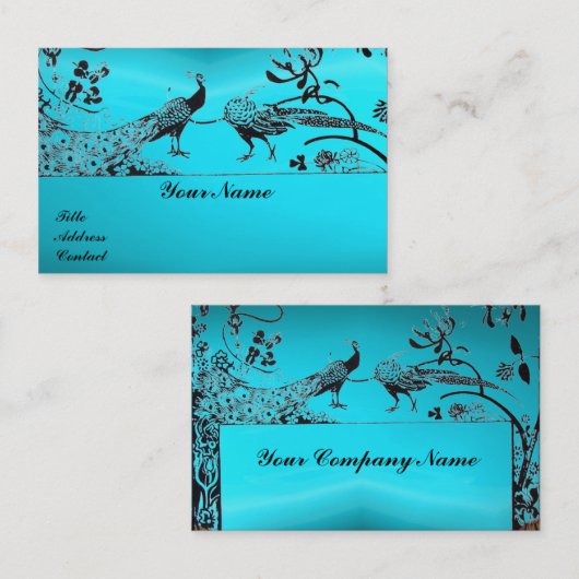 TROUWEN LIEFDESVOGELS / PAUWEN Zwart Blauw Turkooi Visitekaartje (Voorkant / Achterkant)