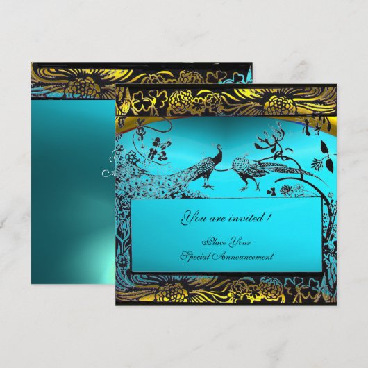 TROUWEN LIEFDESVOGELS, zwart, wit, geel aqua blauw Kaart (Voorkant / Achterkant)