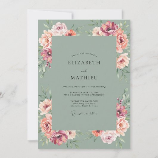 Trouwen met Blush Peach Ranunculus Eucalyptus Kaart (Voorkant)