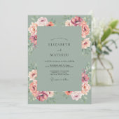 Trouwen met Blush Peach Ranunculus Eucalyptus Kaart (Staand voorkant)