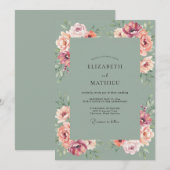 Trouwen met Blush Peach Ranunculus Eucalyptus Kaart (Voorkant / Achterkant)