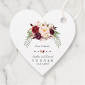 Trouwen met bordeauxrode marsala bloemrijke handge bedankjes labels (Achterkant)