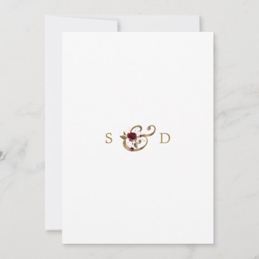 Trouwen met Bourgondië Gouden Bloemen Monogram Kaart (Achterkant)