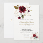 Trouwen met Bourgondië Gouden Bloemen Monogram Kaart (Voorkant / Achterkant)