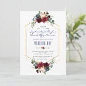 Trouwen met Charm Burgundy Bloem Gouden Zeshoekige Kaart (Staand voorkant)