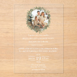 Trouwen met een kind groene foto bruiloft acryl uitnodigingen