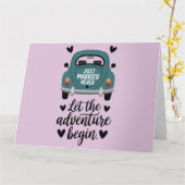 Trouwen met een klassieke auto bruiloft kaart (Gele Bloem)