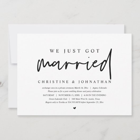 Trouwen met Elopement, we zijn net getrouwd Uitnod Kaart (Voorkant)