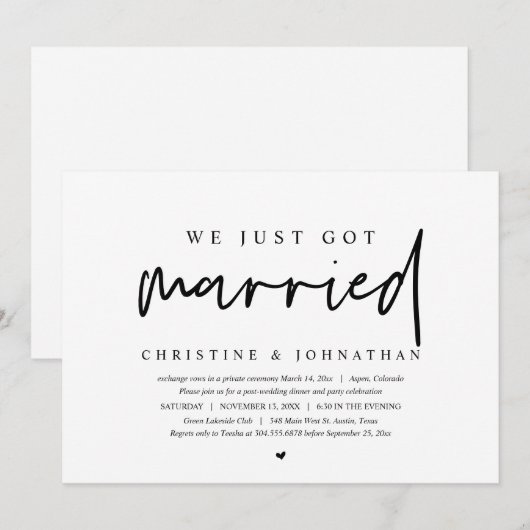 Trouwen met Elopement, we zijn net getrouwd Uitnod Kaart (Voorkant / Achterkant)