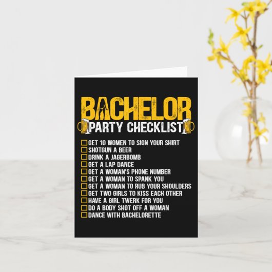 Trouwen met Funny Bachelor Party Checkli Kaart (Gele Bloem)