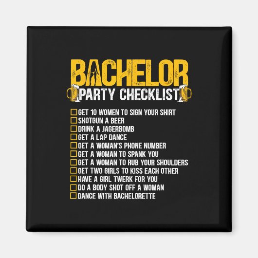 Trouwen met Funny Bachelor Party Checkli Magneet (Voorkant)