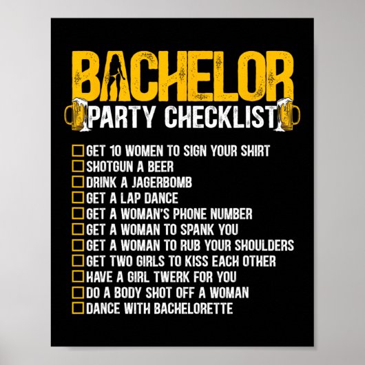 Trouwen met Funny Bachelor Party Checkli Poster (Voorkant)