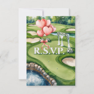 Trouwen met golfbal op groen RSVP kaartje