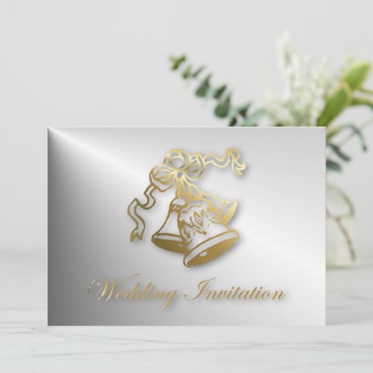 Trouwen met Gouden Bruiloft Bellen Trouw Uitnodigi Kaart (Staand voorkant)